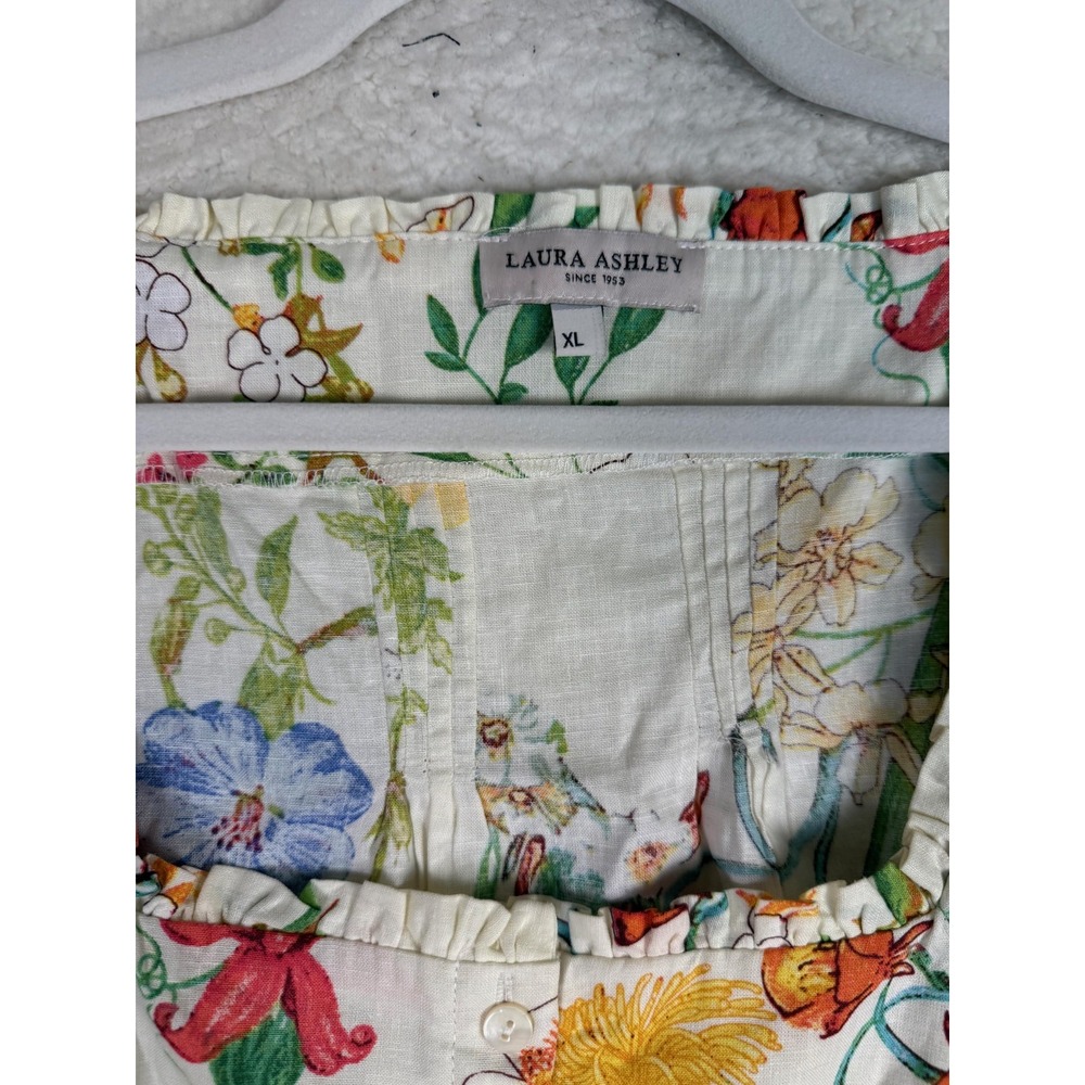 Laura Ashley Blouse Womens XL Floral Linen Lace Balloon Sleeve Cottagecore - Picture 3 of 7